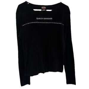 Harley Davidson Biker Black Rhinestone Studded Long Sleeve Shirt Top Women's 2X
